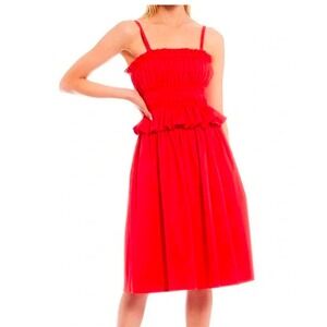 Antonio Melani Taylor Stretch Red Peplum Waist‎ Cotton Sateen Midi Dress Size 12